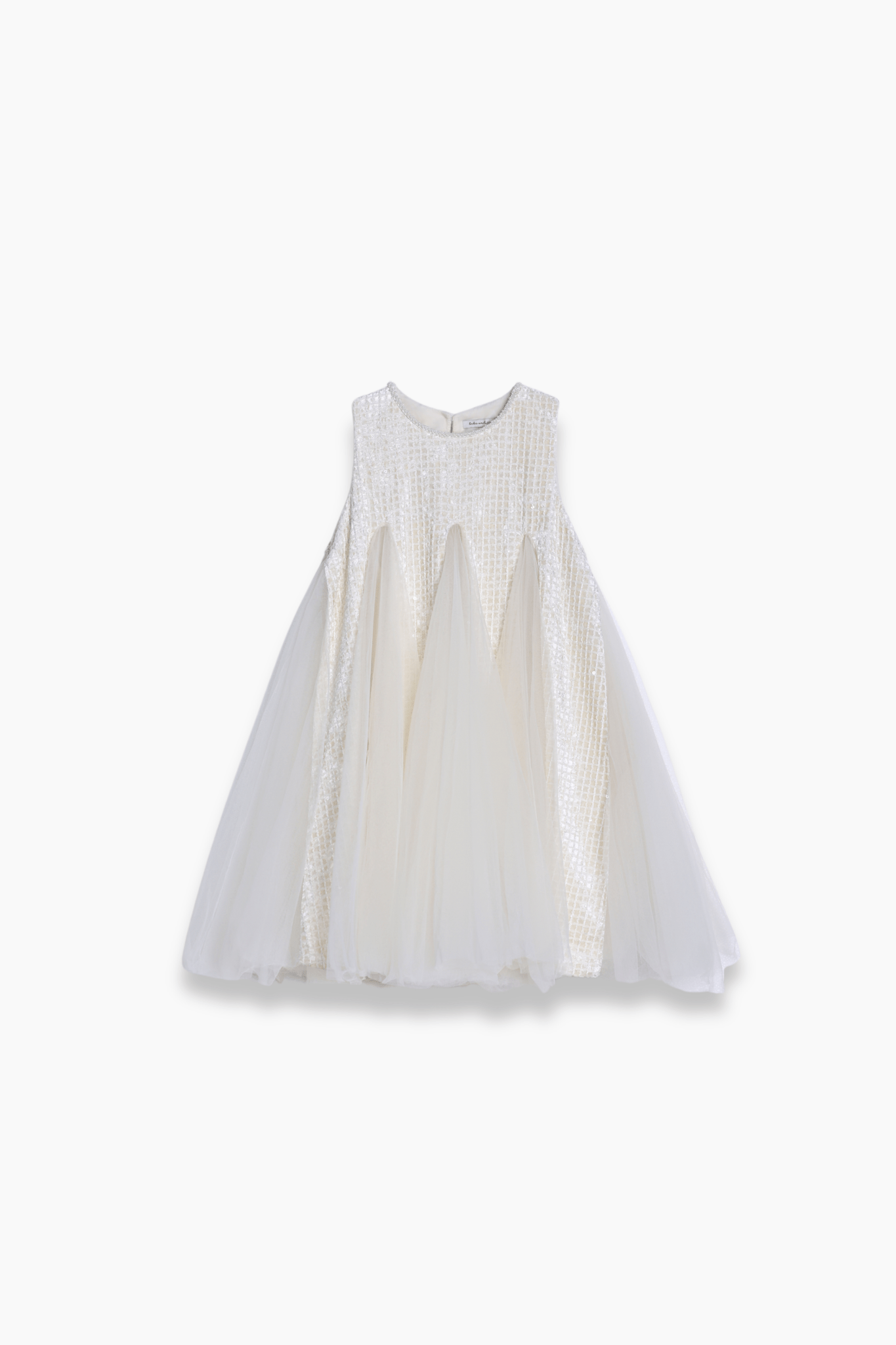 Girls Textured Velvet Sleeveless Embroidered Dress - Ivory