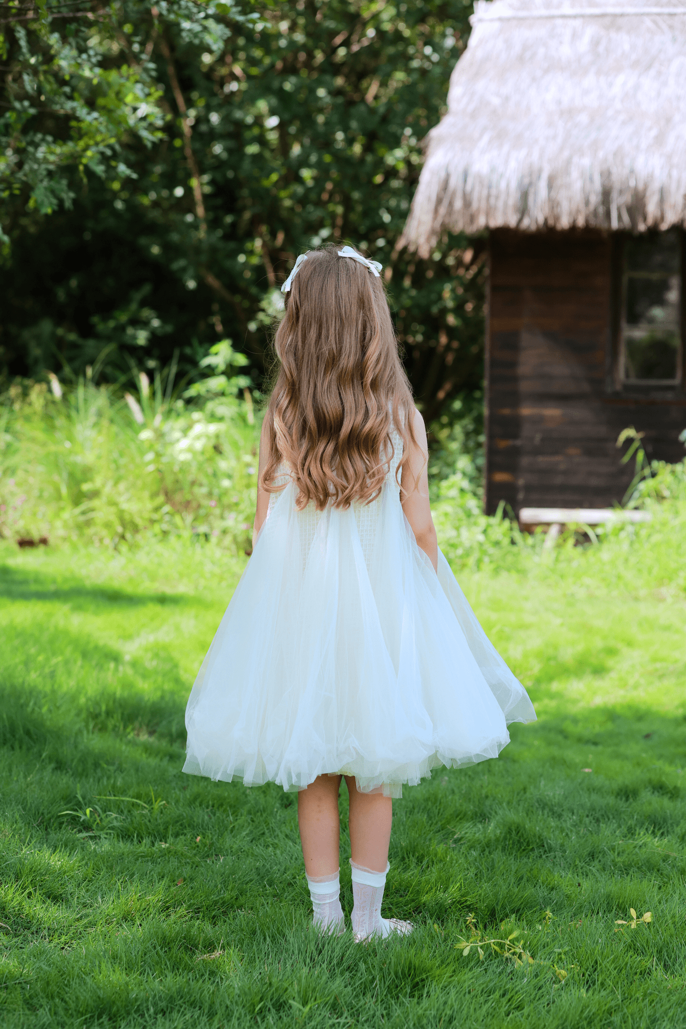 Girls Textured Velvet Sleeveless Embroidered Dress - Ivory