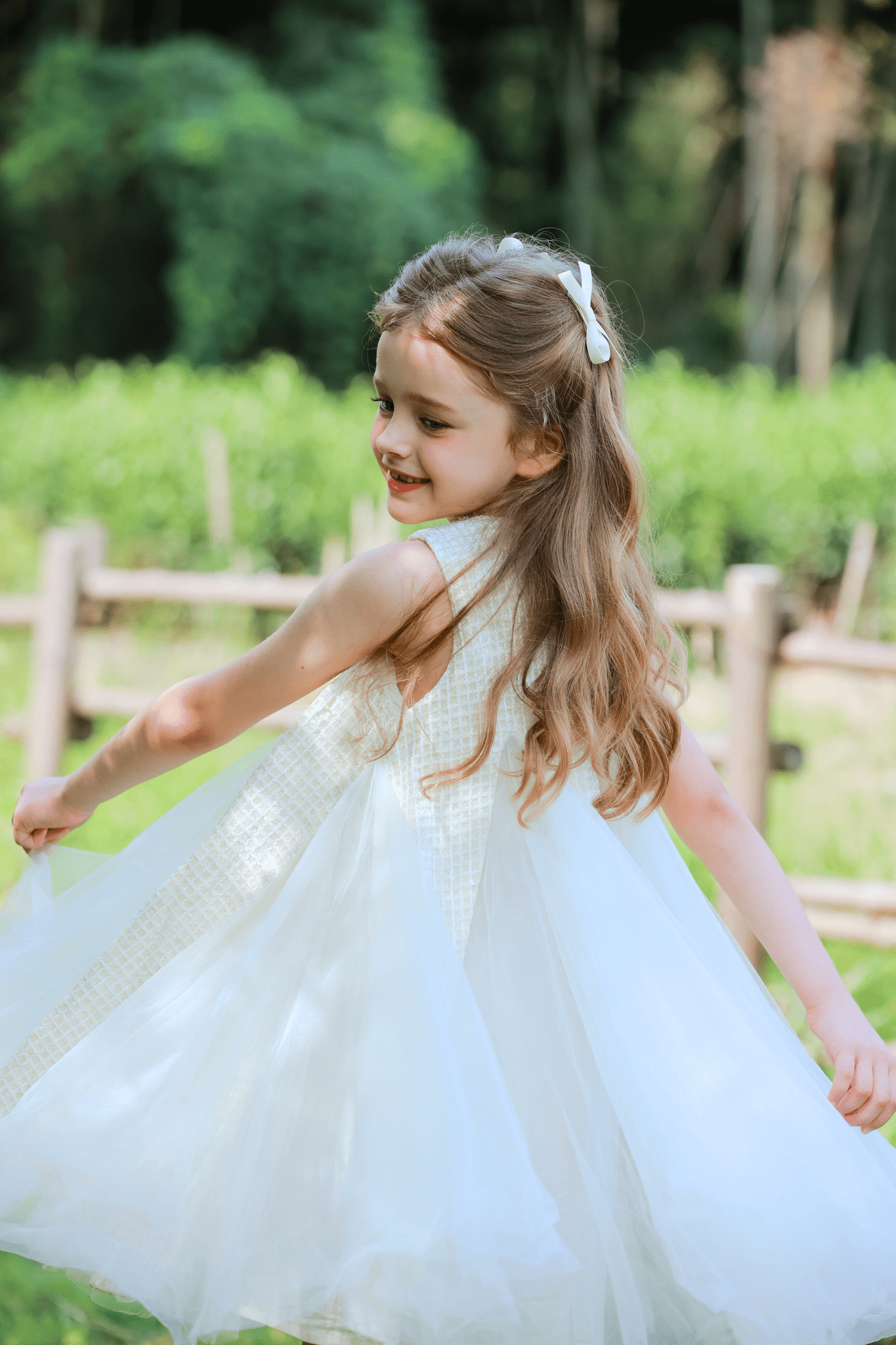 Girls Textured Velvet Sleeveless Embroidered Dress - Ivory