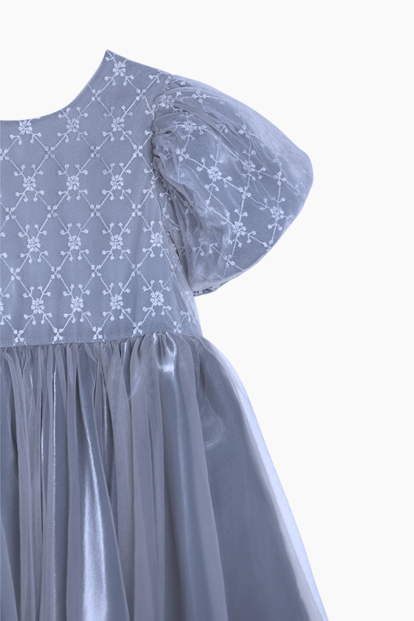 Kiki and Jojo | Girls Velvet Asymmetrical Hem Puff Sleeve Dress Gray Gray / 4-5 Years (110cm) Kiki and Jojo | Girls Velvet Asymmetrical Hem Puff Sleeve Dress Gray Gray / 4-5 Years (110cm)