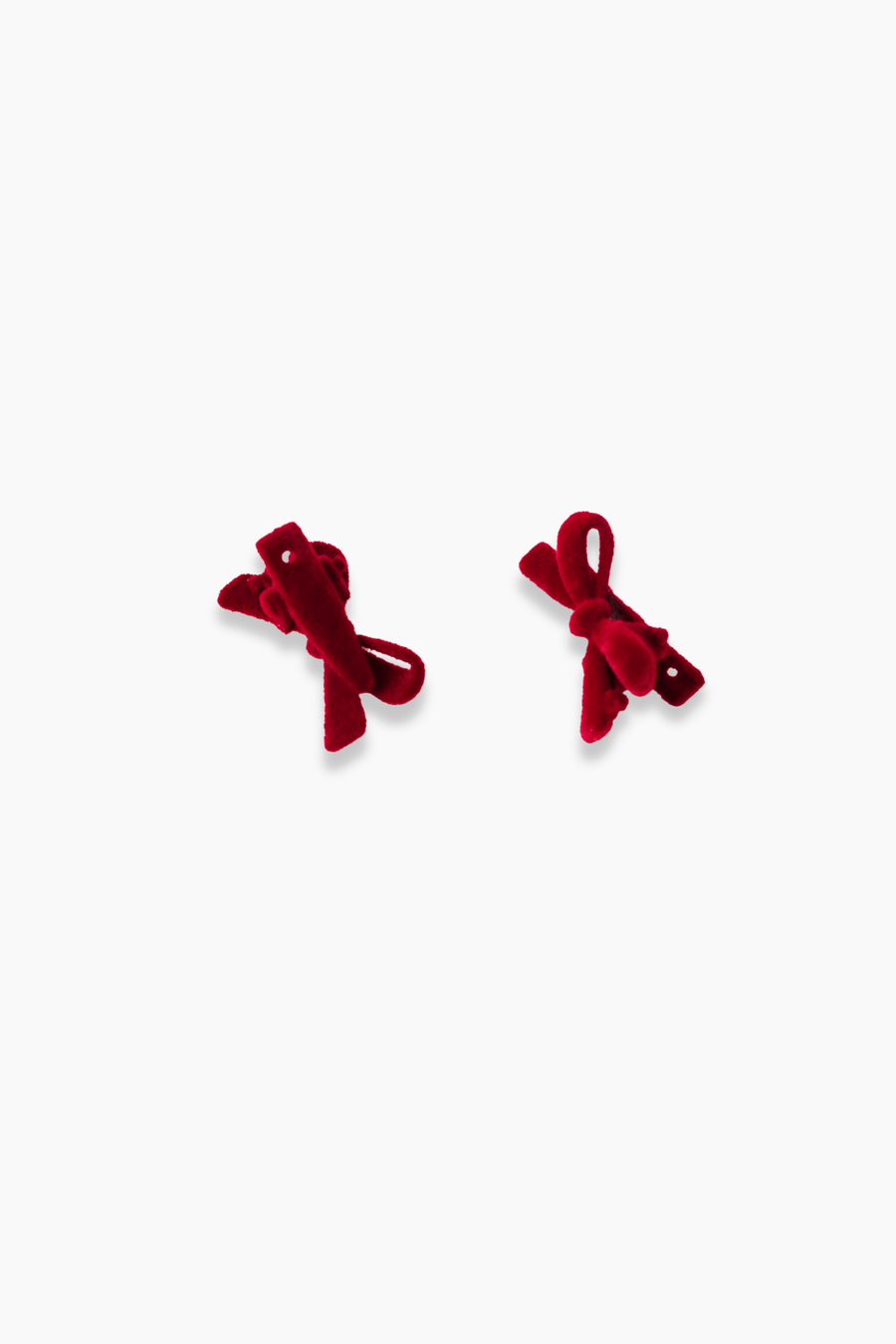 KIKI and JOJO Girls Velvet Metal Bow Hair Clips (2 Pack) in red are shown on a plain white background, perfect as mini barrettes for a charming touch.