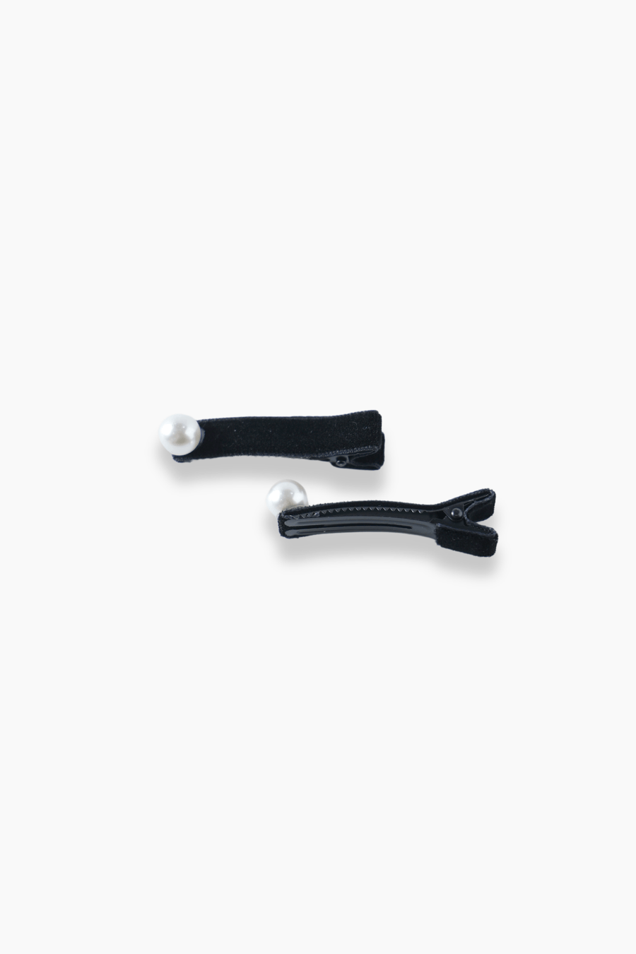KIKI and JOJO Girls Velvet Pearl Hair Clip (2 Pack) in black, featuring elegant faux pearls and handmade detail, are shown on a plain white background.