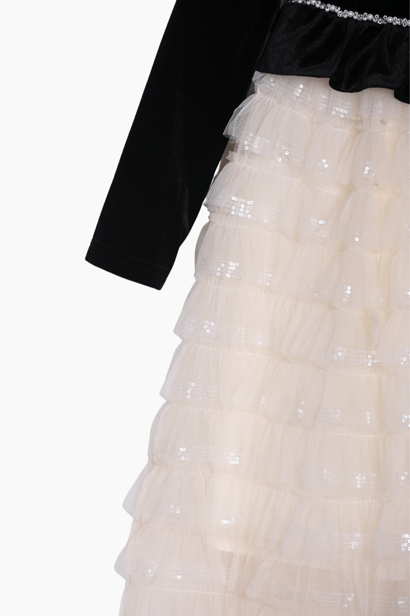 Girls Velvet & Tulle Sparkle Dress - Black/Ivory