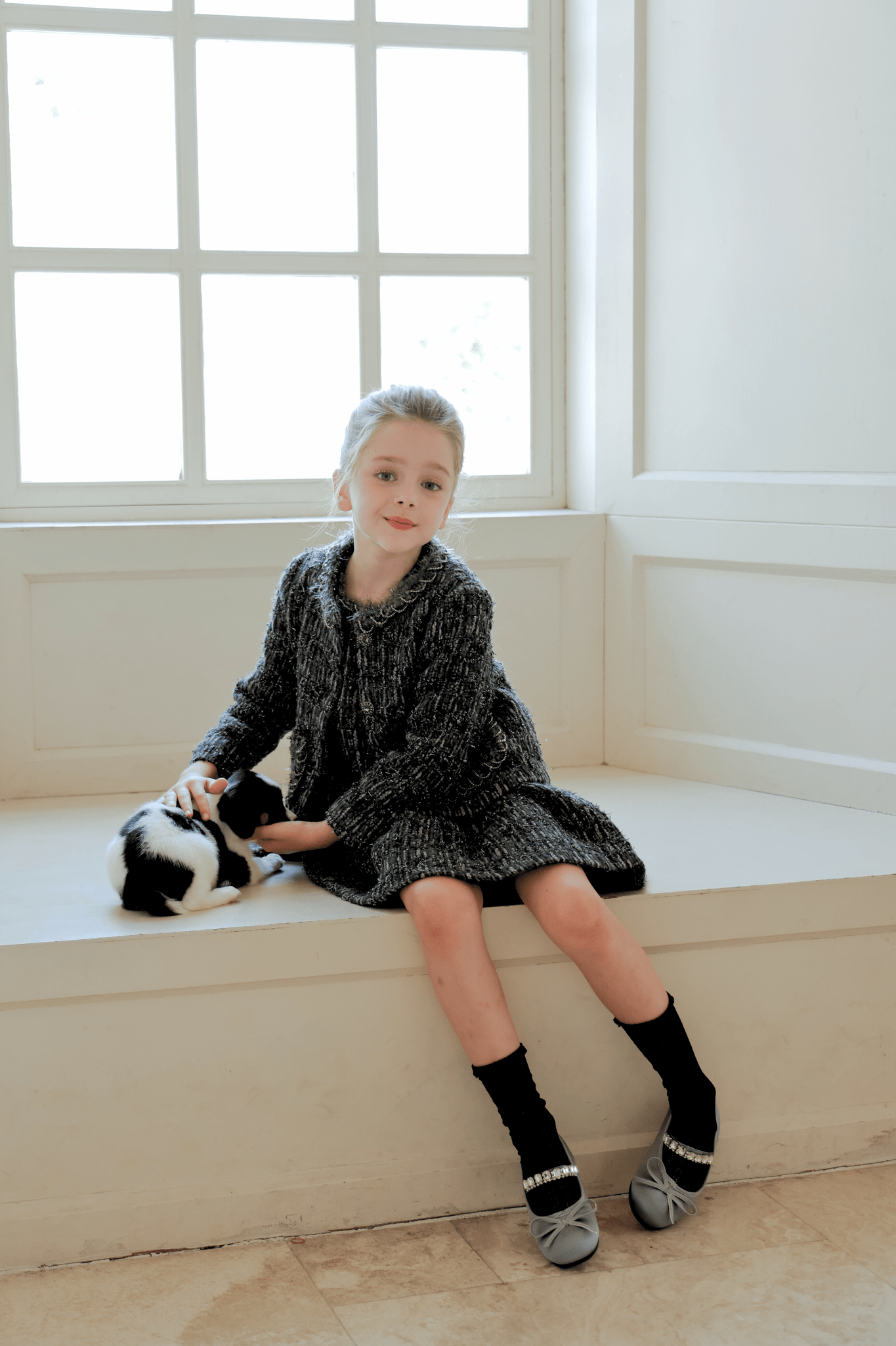 Girls Vintage Beaded Tweed Jacket - Gray