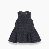 The KIKI and JOJO Girls Vintage Beaded Tweed Wave-Hem Dress in gray features a sleeveless design, round neckline, and flared skirt—perfect for special occasions. Displayed on a plain white background.