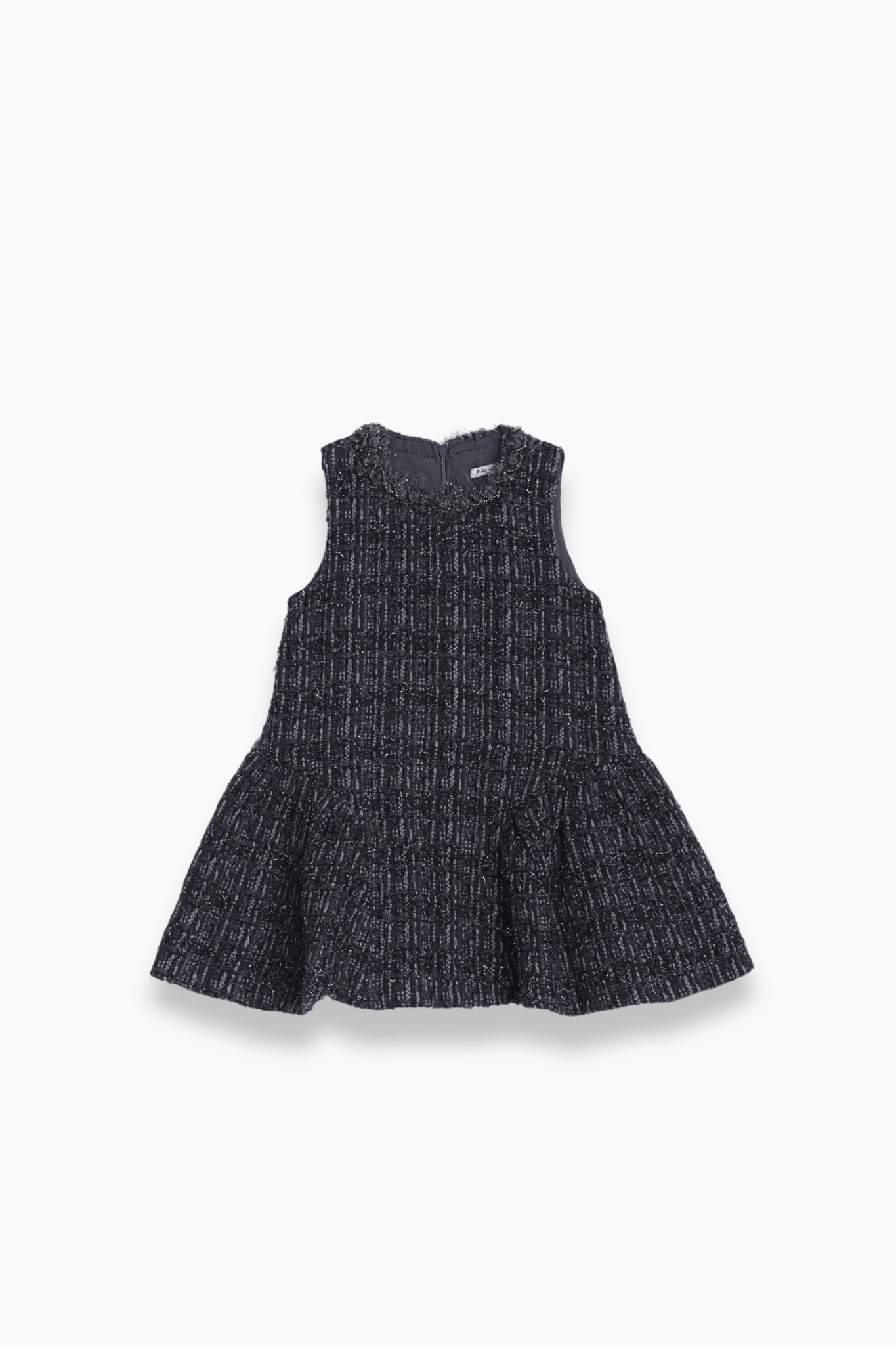 Girls Vintage Beaded Tweed Wave-Hem Dress - Gray