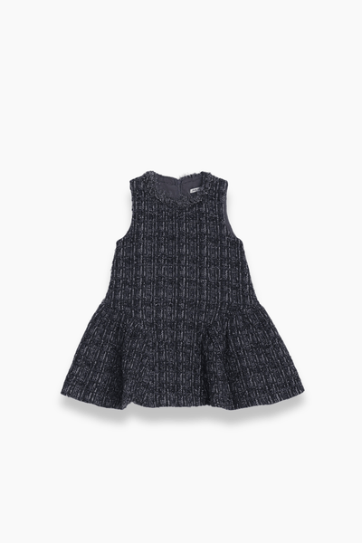 Girls Vintage Beaded Tweed Wave-Hem Dress - Gray