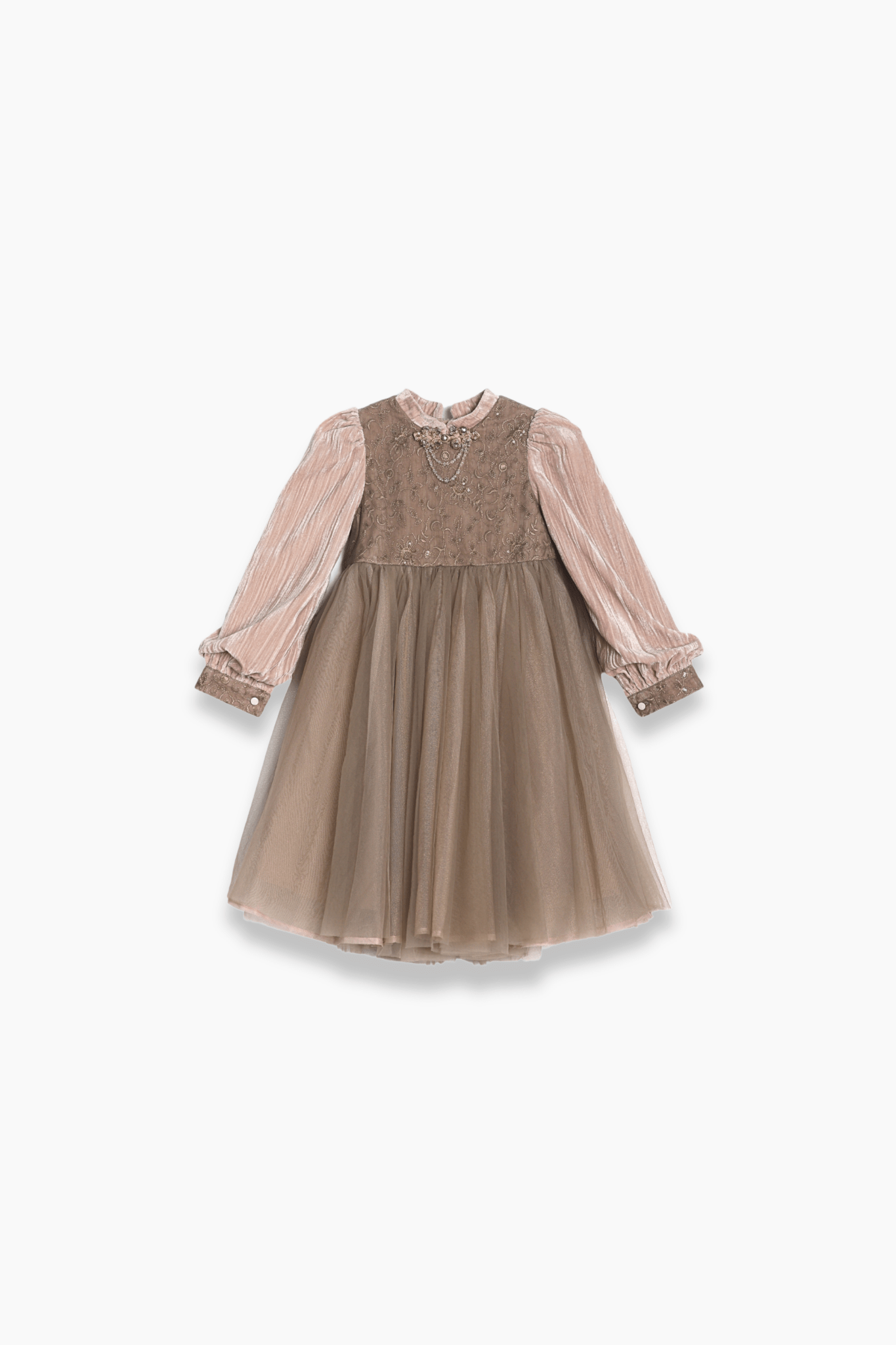 Girls Vintage Elegance Embroidered Velvet & Tulle Dress