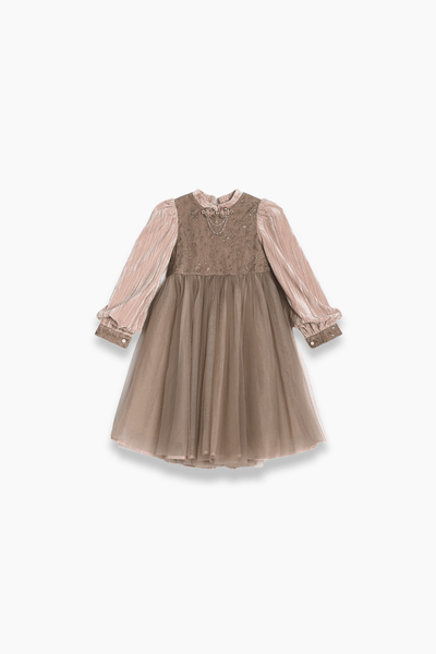 Girls Vintage Elegance Embroidered Velvet & Tulle Dress