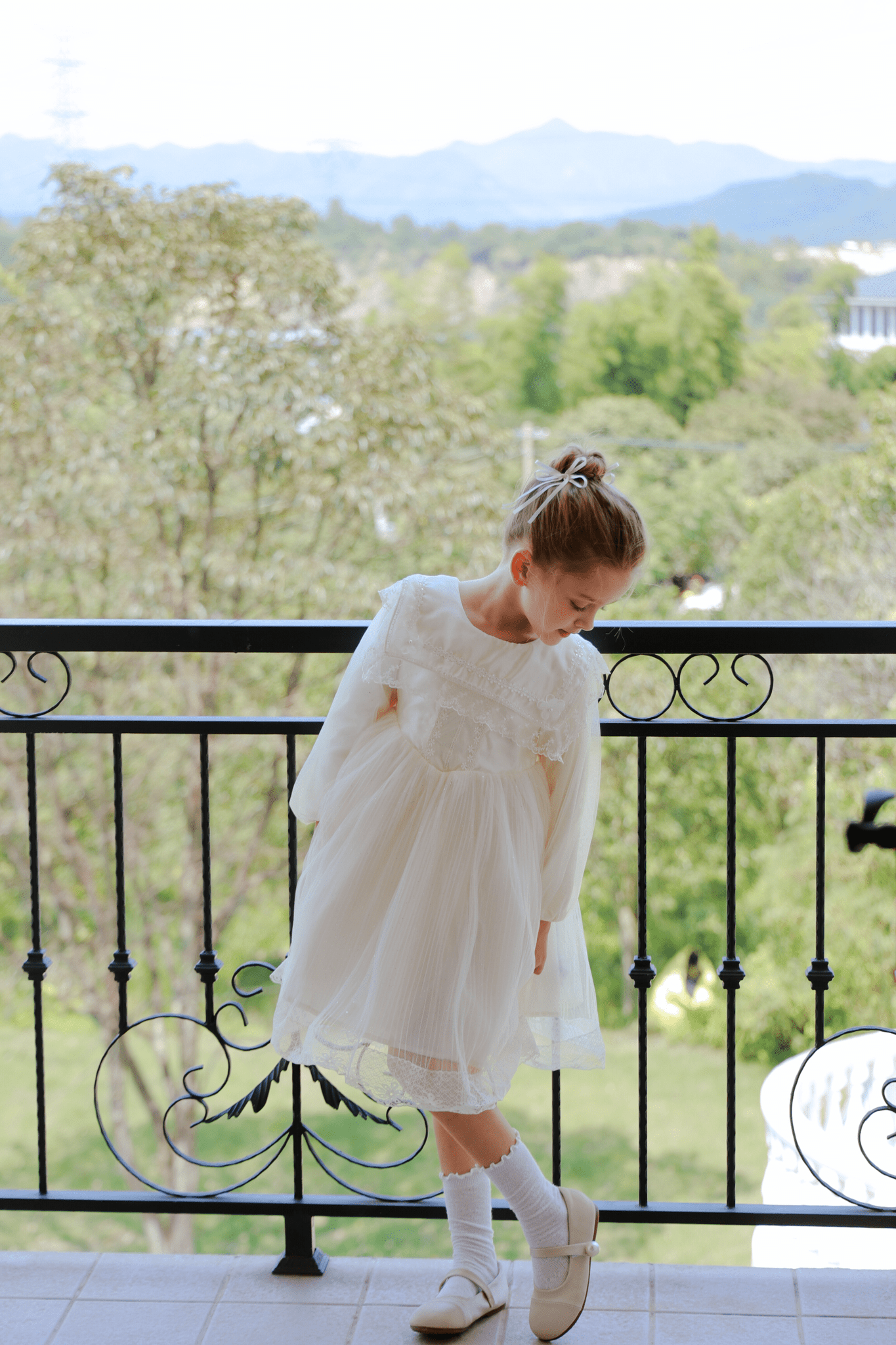 Girls Vintage Lace Satin & Tulle Dress - Beige