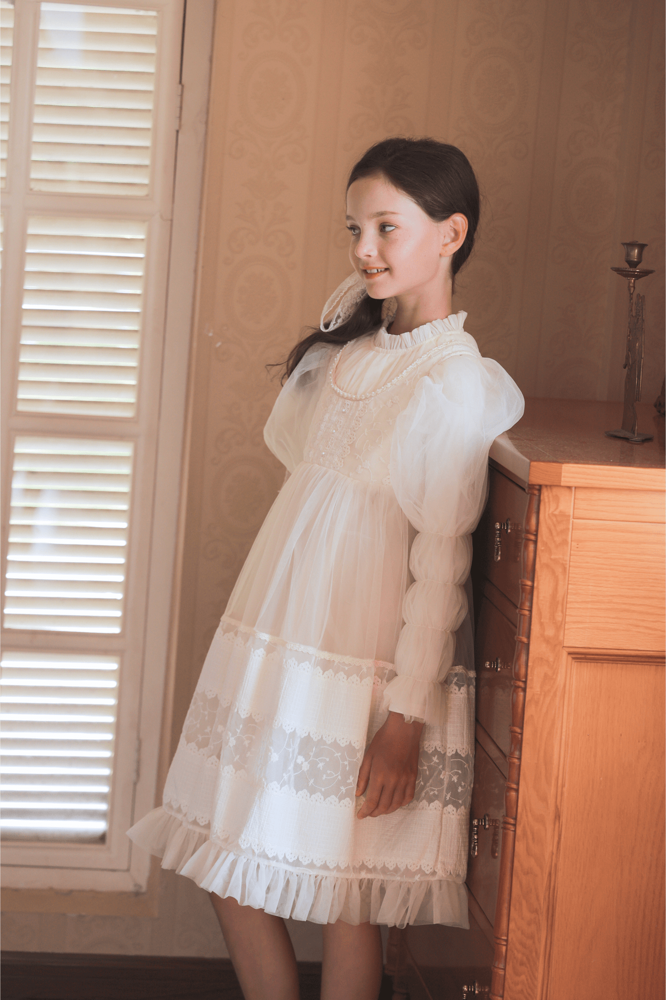 KIKI and JOJO | Girls Vintage Pearl Embroidered Tulle Dress Beige Beige / 3-4 Years (100cm) KIKI and JOJO | Girls Vintage Pearl Embroidered Tulle Dress Beige Beige / 3-4 Years (100cm)