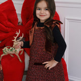 Girls Handmade Tweed Dress – Burgundy Velvet Bow