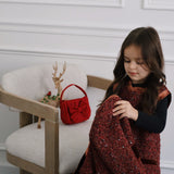 Girls Handmade Tweed Dress – Burgundy Velvet Bow