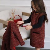 Girls Tweed Jacket – Burgundy Velvet Pearl